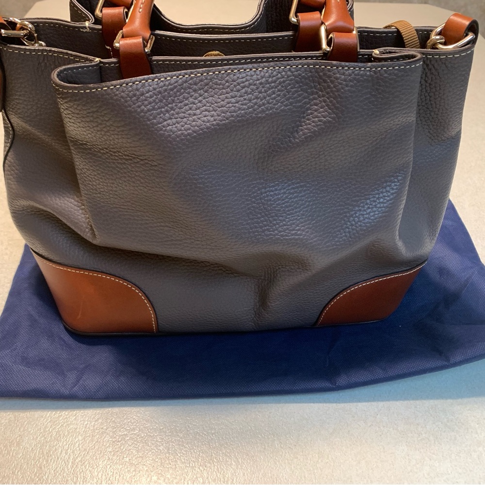 Dooney & Bourke Gray and Brown Leather Satchel - Picture 6 of 15